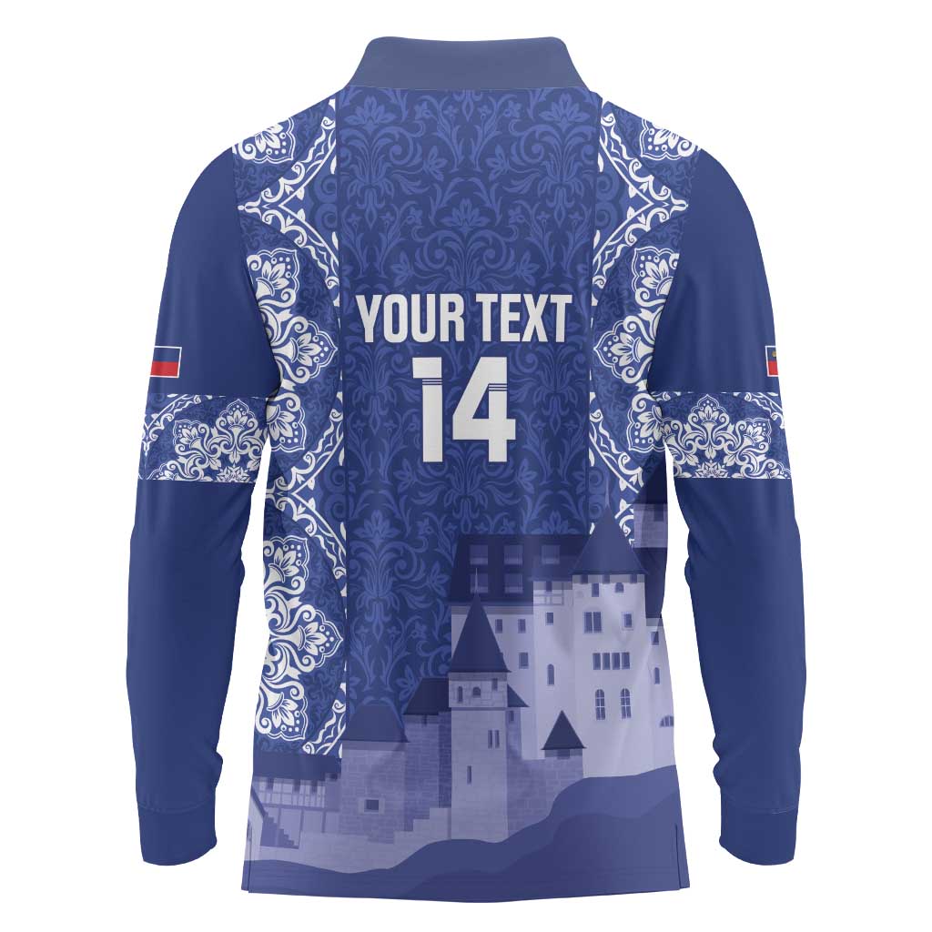 Custom Liechtenstein Football Long Sleeve Polo Shirt Go Blue-Reds Gutenberg Castle