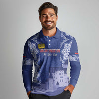 Custom Liechtenstein Football Long Sleeve Polo Shirt Go Blue-Reds Gutenberg Castle