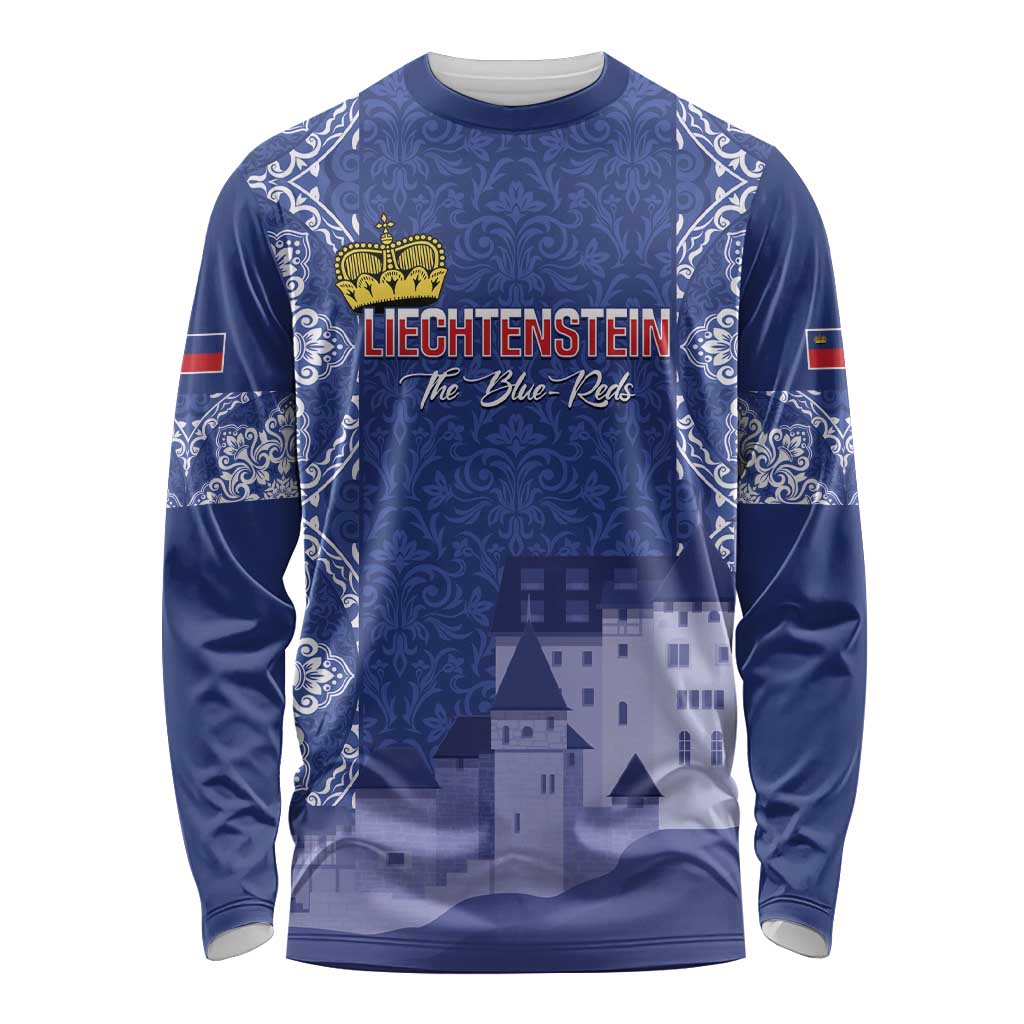 Custom Liechtenstein Football Long Sleeve Shirt Go Blue-Reds Gutenberg Castle