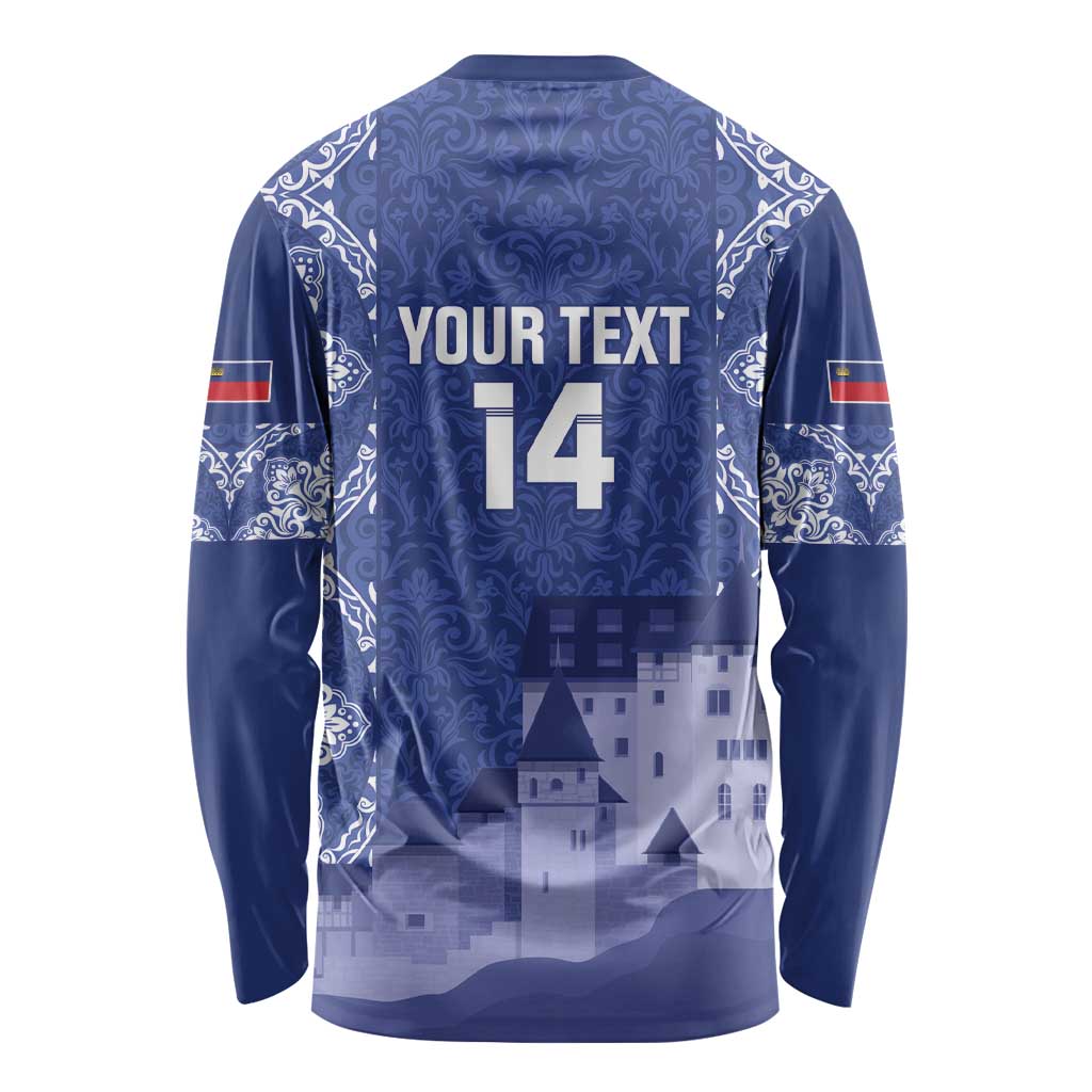 Custom Liechtenstein Football Long Sleeve Shirt Go Blue-Reds Gutenberg Castle