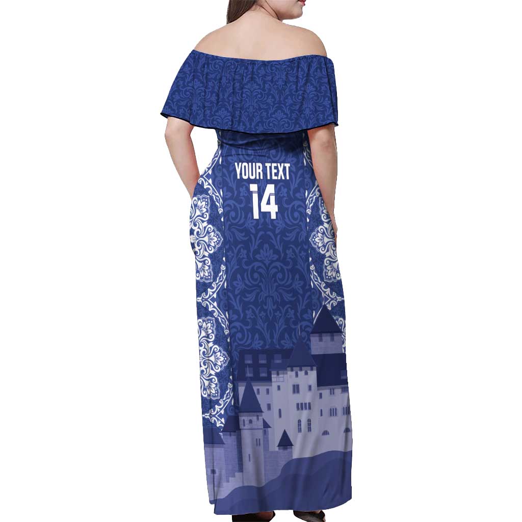 Custom Liechtenstein Football Off Shoulder Maxi Dress Go Blue-Reds Gutenberg Castle