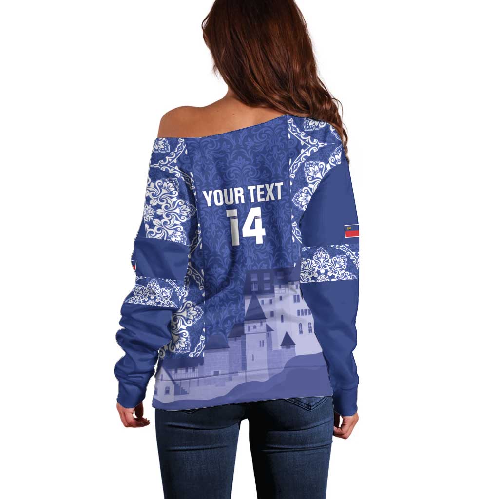Custom Liechtenstein Football Off Shoulder Sweater Go Blue-Reds Gutenberg Castle