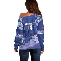 Custom Liechtenstein Football Off Shoulder Sweater Go Blue-Reds Gutenberg Castle