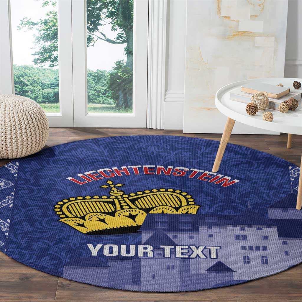 Custom Liechtenstein Football Round Carpet Go Blue-Reds Gutenberg Castle