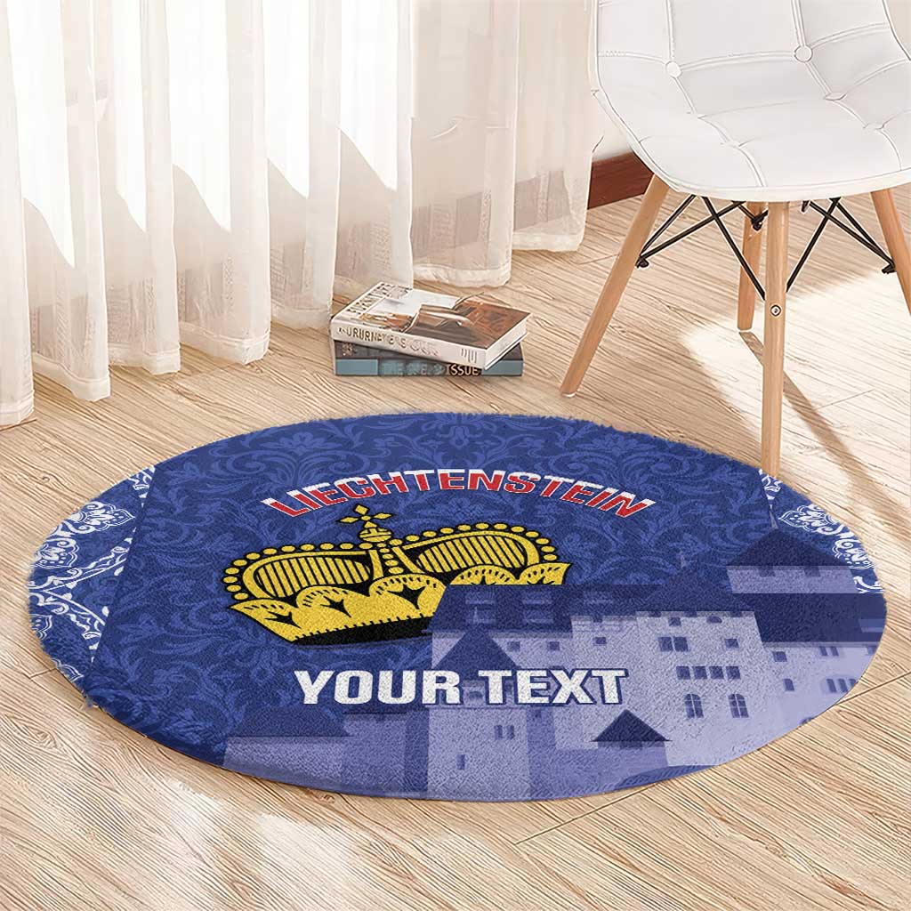 Custom Liechtenstein Football Round Carpet Go Blue-Reds Gutenberg Castle