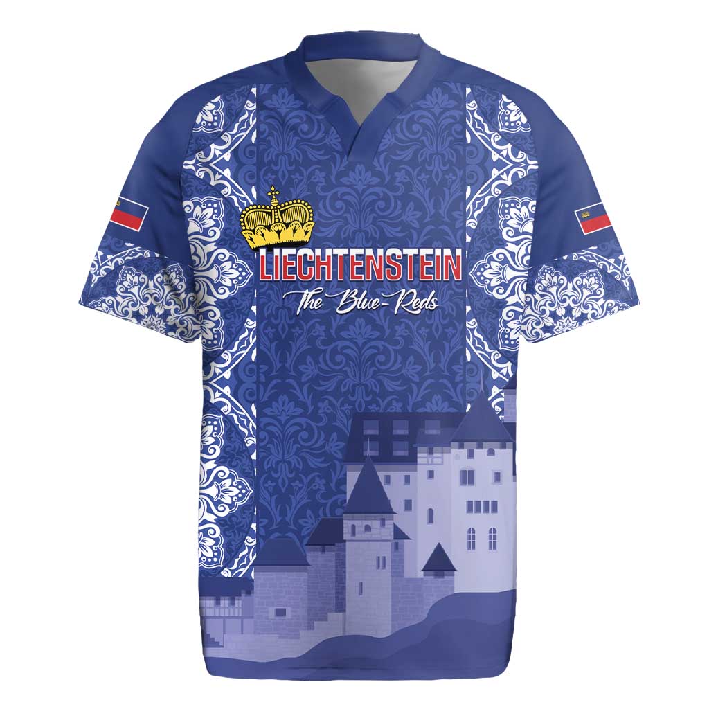 Custom Liechtenstein Football Rugby Jersey Go Blue-Reds Gutenberg Castle