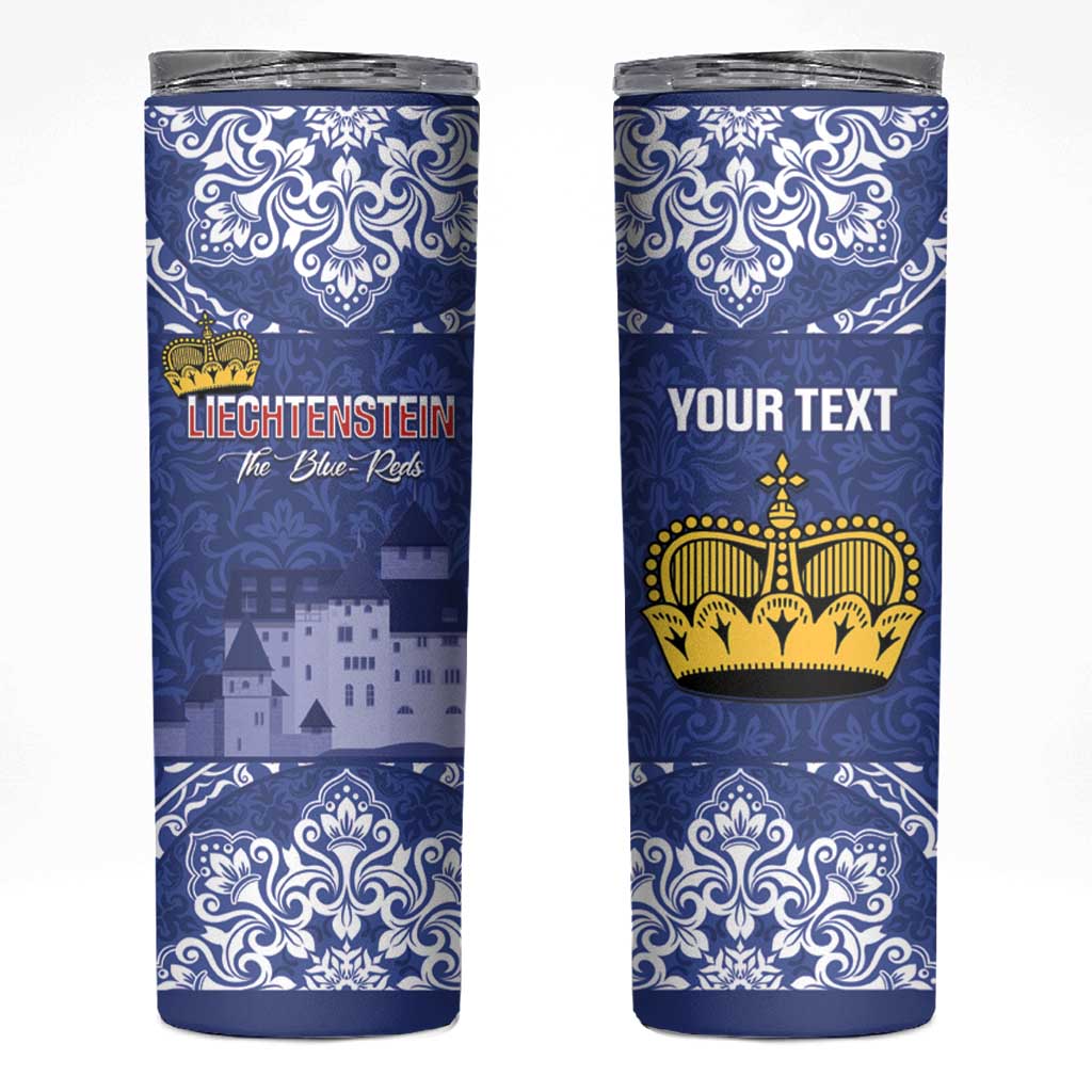 Custom Liechtenstein Football Skinny Tumbler Go Blue-Reds Gutenberg Castle
