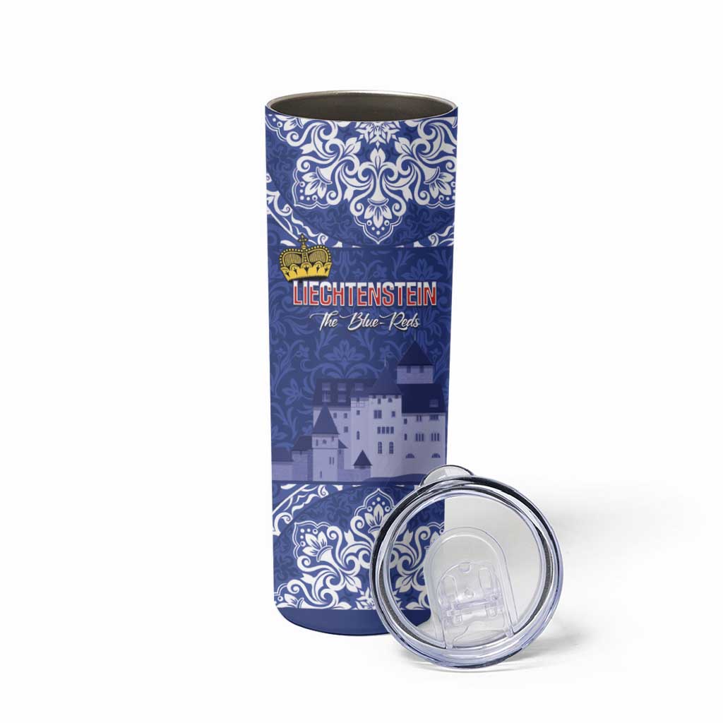 Custom Liechtenstein Football Skinny Tumbler Go Blue-Reds Gutenberg Castle