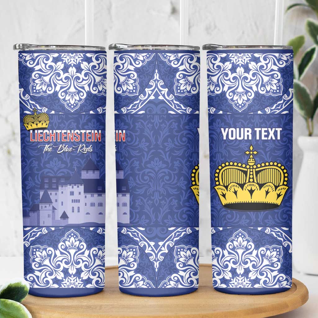 Custom Liechtenstein Football Skinny Tumbler Go Blue-Reds Gutenberg Castle