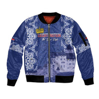 Custom Liechtenstein Football Sleeve Zip Bomber Jacket Go Blue-Reds Gutenberg Castle