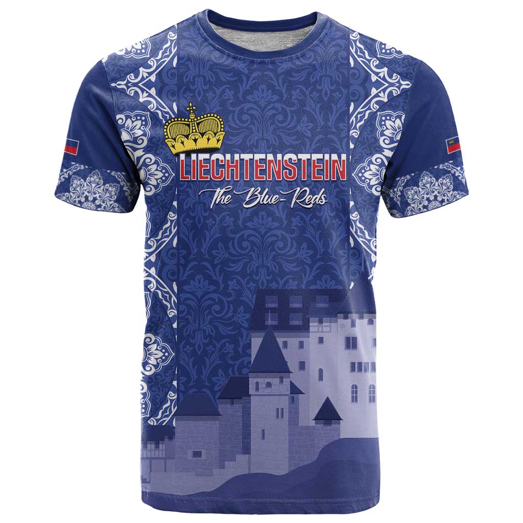 Custom Liechtenstein Football T Shirt Go Blue-Reds Gutenberg Castle