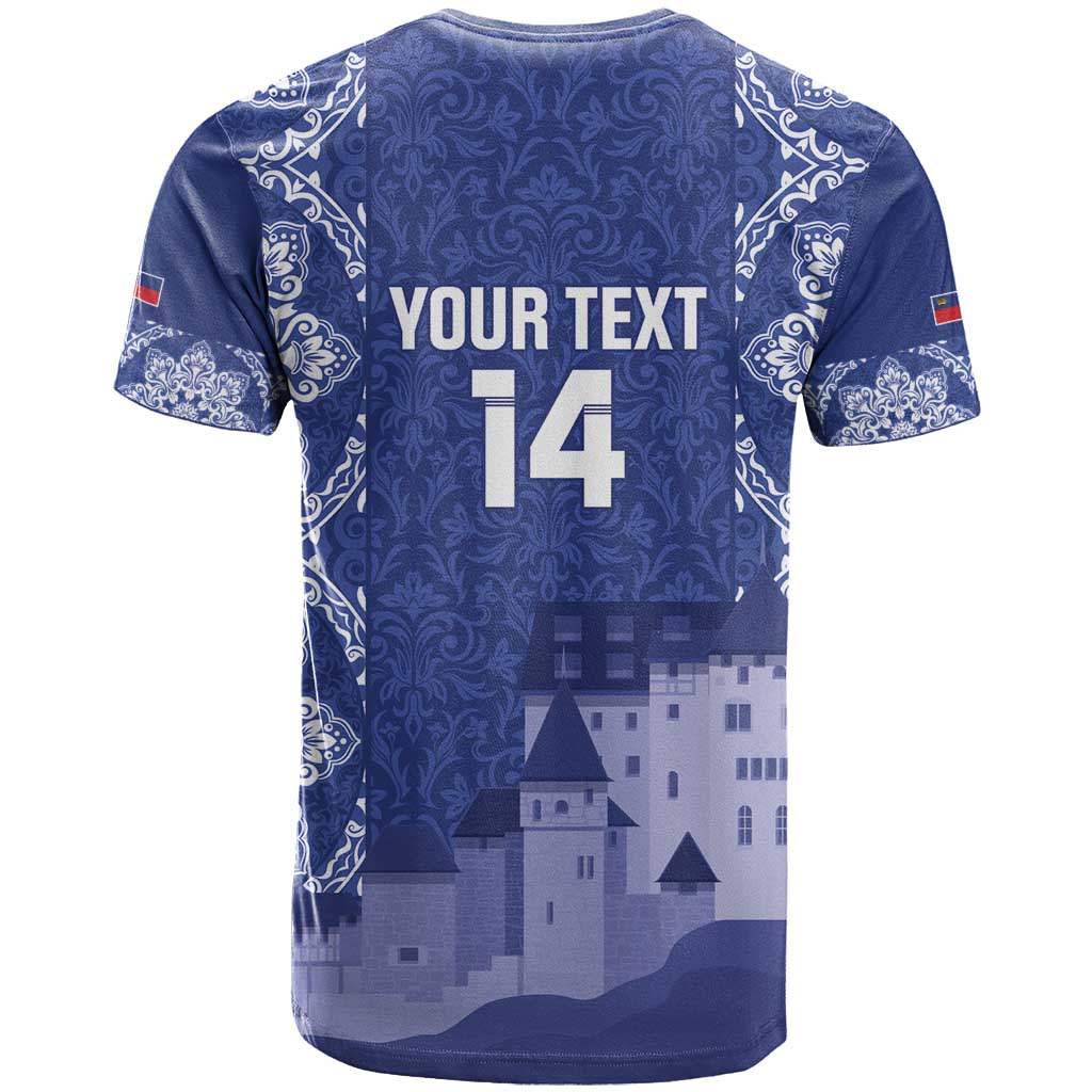 Custom Liechtenstein Football T Shirt Go Blue-Reds Gutenberg Castle
