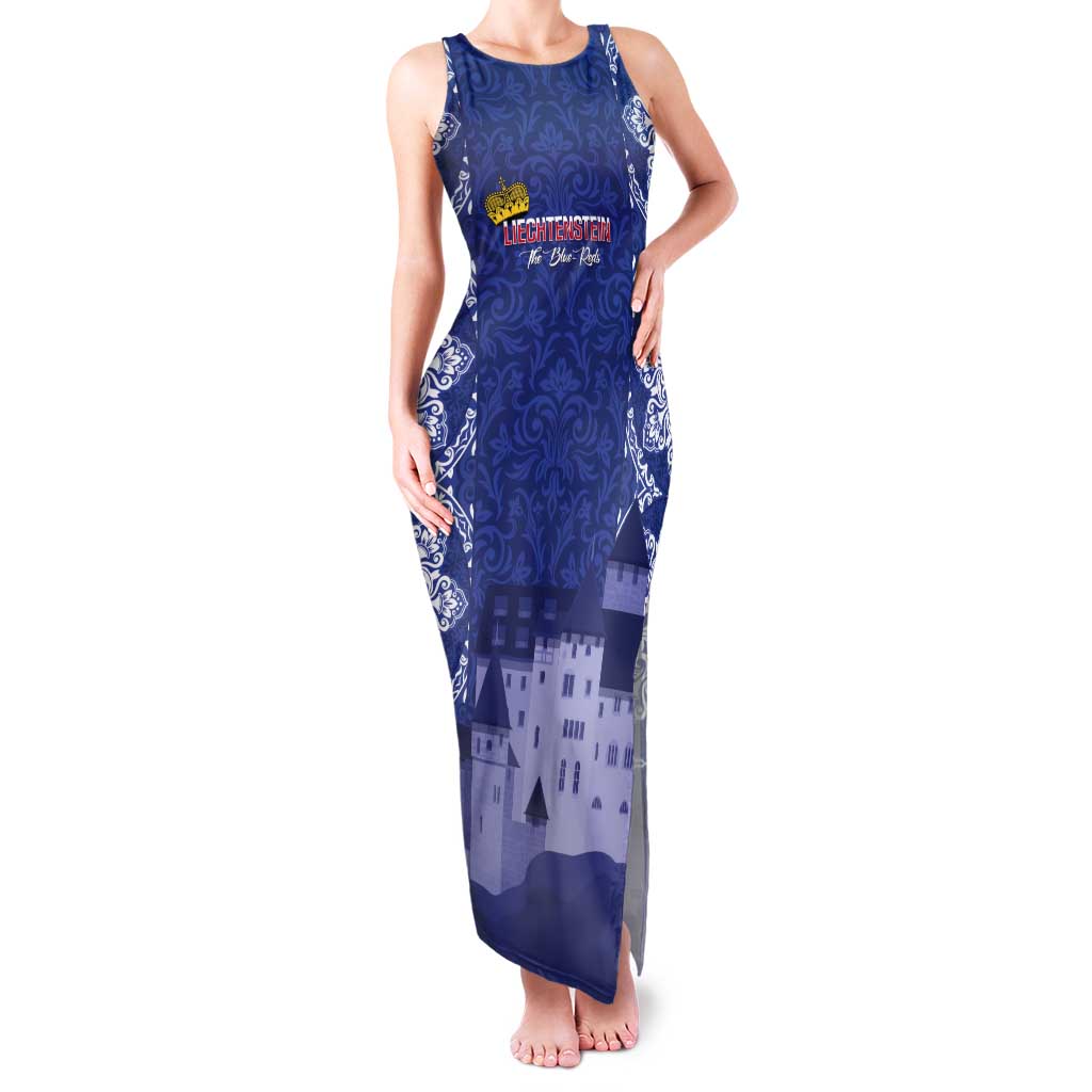 Custom Liechtenstein Football Tank Maxi Dress Go Blue-Reds Gutenberg Castle