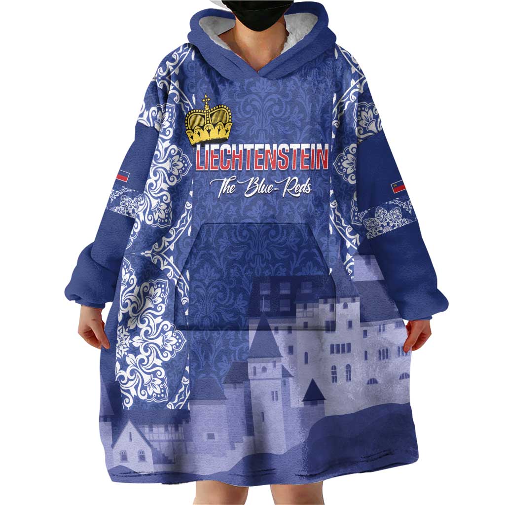 Custom Liechtenstein Football Wearable Blanket Hoodie Go Blue-Reds Gutenberg Castle
