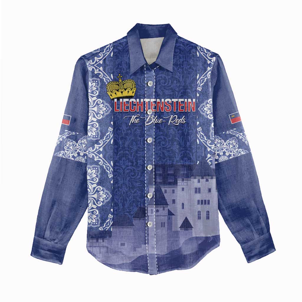 Custom Liechtenstein Football Women Casual Shirt Go Blue-Reds Gutenberg Castle