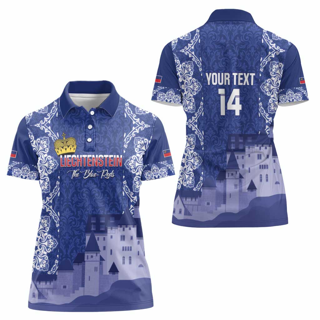 Custom Liechtenstein Football Women Polo Shirt Go Blue-Reds Gutenberg Castle