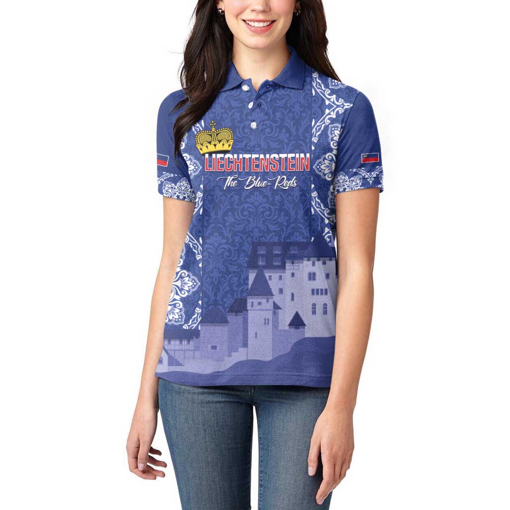 Custom Liechtenstein Football Women Polo Shirt Go Blue-Reds Gutenberg Castle