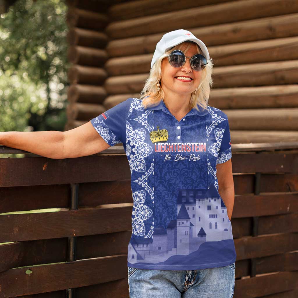 Custom Liechtenstein Football Women Polo Shirt Go Blue-Reds Gutenberg Castle