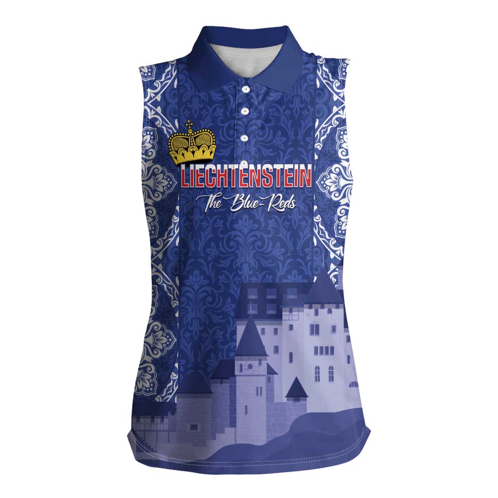 Custom Liechtenstein Football Women Sleeveless Polo Shirt Go Blue-Reds Gutenberg Castle