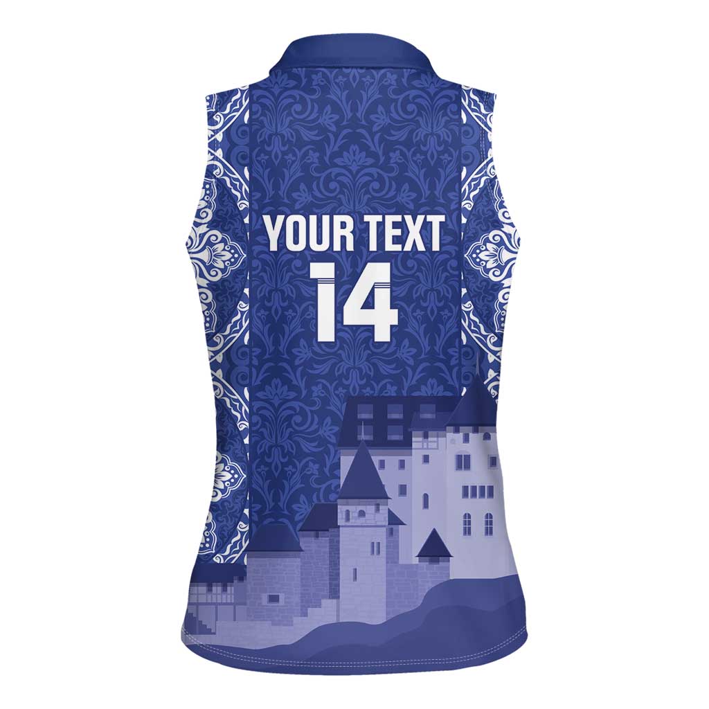 Custom Liechtenstein Football Women Sleeveless Polo Shirt Go Blue-Reds Gutenberg Castle