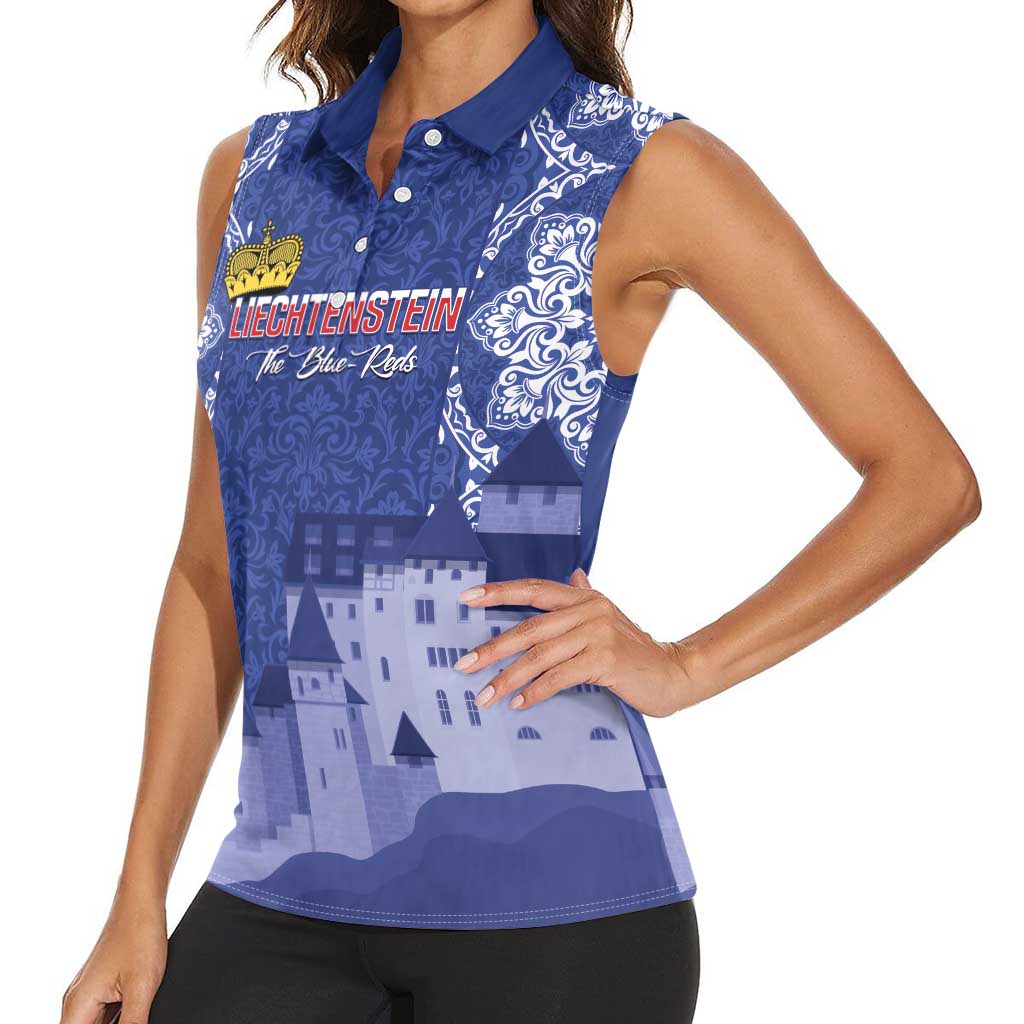 Custom Liechtenstein Football Women Sleeveless Polo Shirt Go Blue-Reds Gutenberg Castle