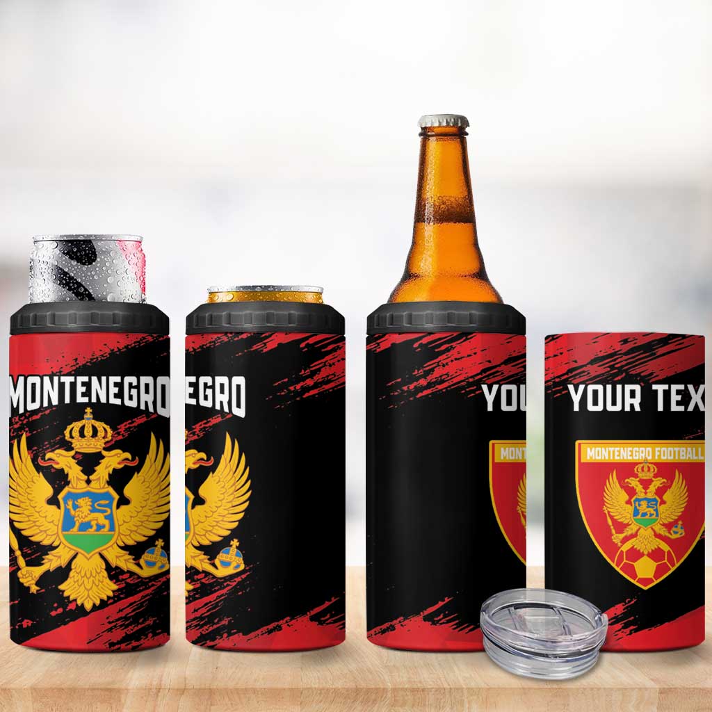 Custom Montenegro Football 4 in 1 Can Cooler Tumbler Hrabri Sokoli Grunge Style