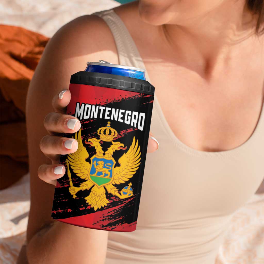 Custom Montenegro Football 4 in 1 Can Cooler Tumbler Hrabri Sokoli Grunge Style