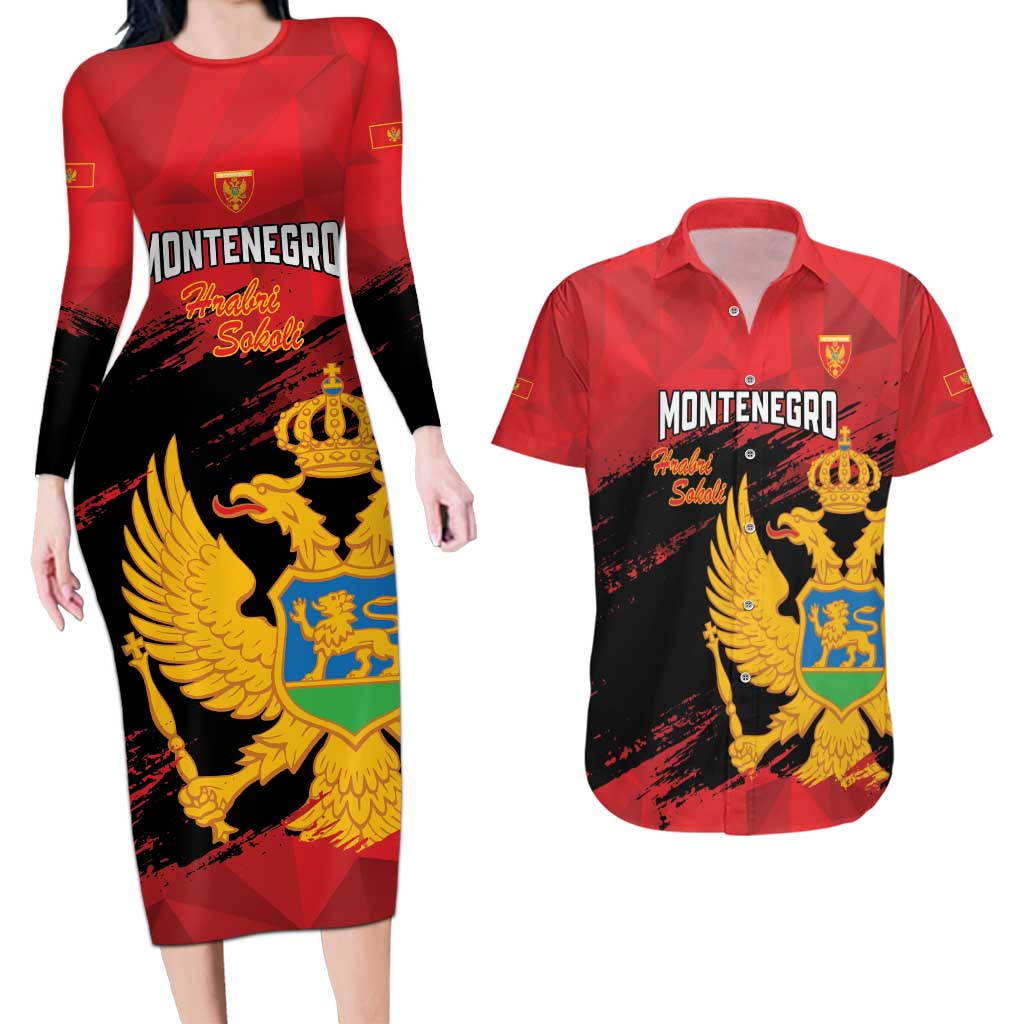 Custom Montenegro Football Couples Matching Long Sleeve Bodycon Dress and Hawaiian Shirt Hrabri Sokoli Grunge Style