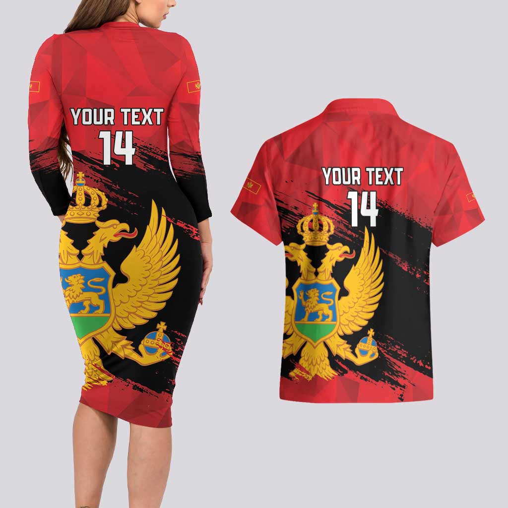 Custom Montenegro Football Couples Matching Long Sleeve Bodycon Dress and Hawaiian Shirt Hrabri Sokoli Grunge Style