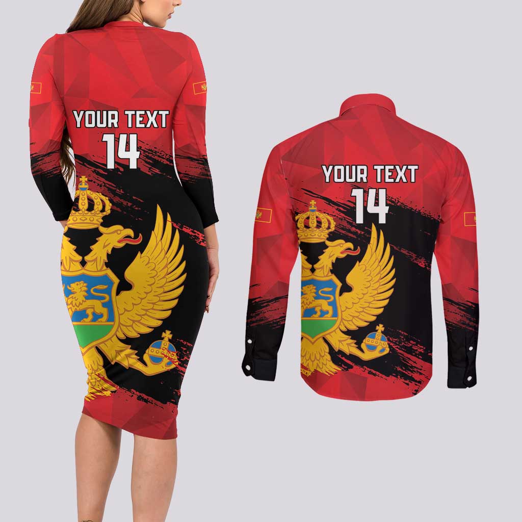 Custom Montenegro Football Couples Matching Long Sleeve Bodycon Dress and Long Sleeve Button Shirt Hrabri Sokoli Grunge Style
