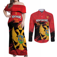 Custom Montenegro Football Couples Matching Off Shoulder Maxi Dress and Long Sleeve Button Shirt Hrabri Sokoli Grunge Style