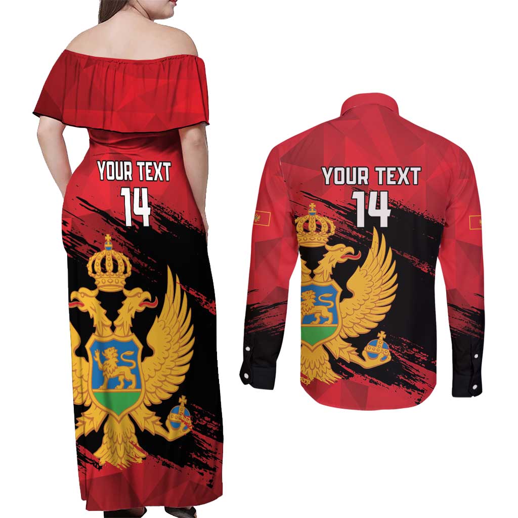 Custom Montenegro Football Couples Matching Off Shoulder Maxi Dress and Long Sleeve Button Shirt Hrabri Sokoli Grunge Style