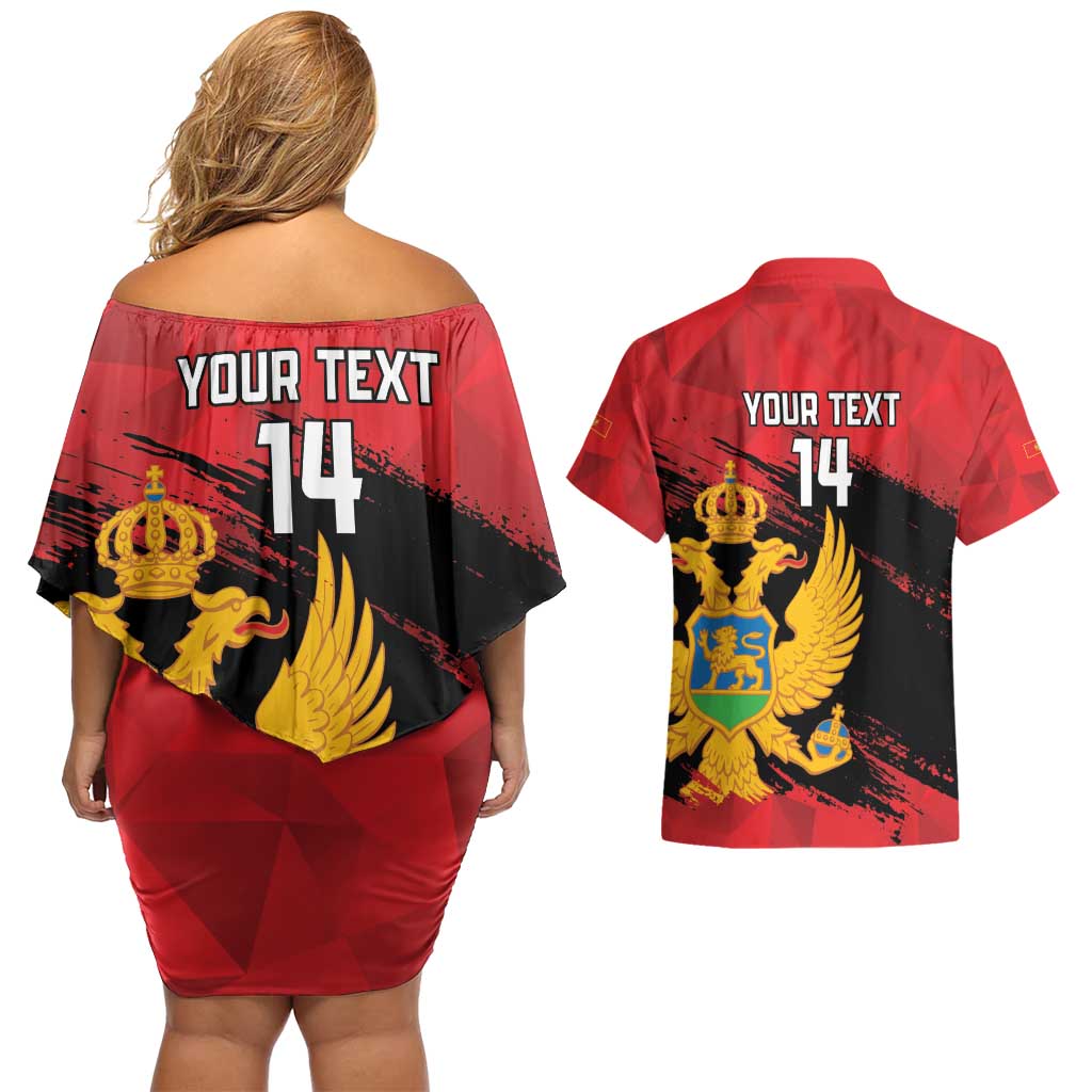 Custom Montenegro Football Couples Matching Off Shoulder Short Dress and Hawaiian Shirt Hrabri Sokoli Grunge Style