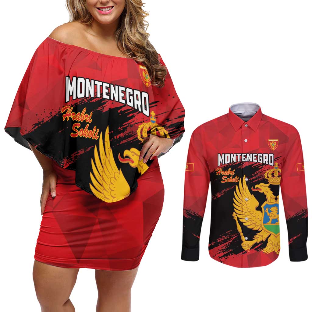 Custom Montenegro Football Couples Matching Off Shoulder Short Dress and Long Sleeve Button Shirt Hrabri Sokoli Grunge Style