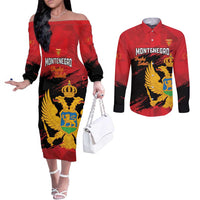 Custom Montenegro Football Couples Matching Off The Shoulder Long Sleeve Dress and Long Sleeve Button Shirt Hrabri Sokoli Grunge Style
