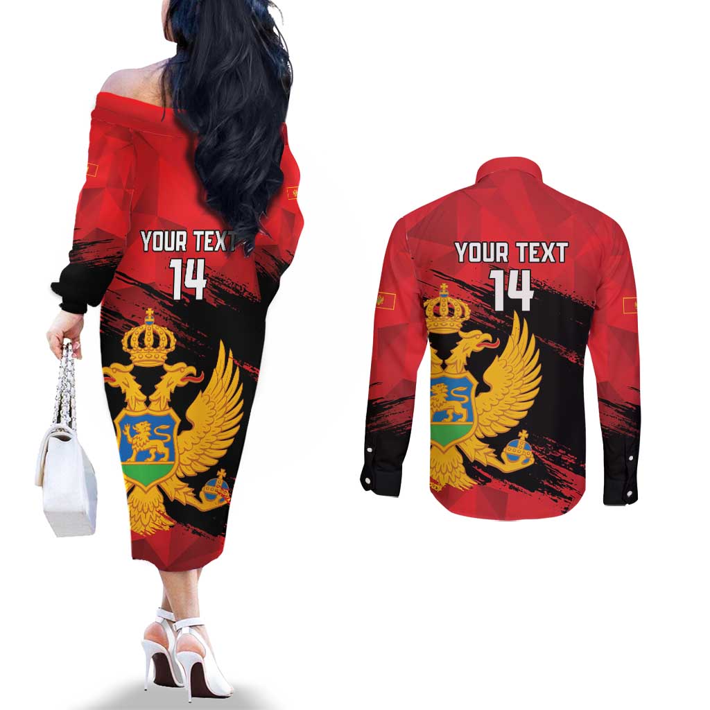 Custom Montenegro Football Couples Matching Off The Shoulder Long Sleeve Dress and Long Sleeve Button Shirt Hrabri Sokoli Grunge Style