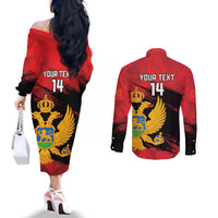 Custom Montenegro Football Couples Matching Off The Shoulder Long Sleeve Dress and Long Sleeve Button Shirt Hrabri Sokoli Grunge Style