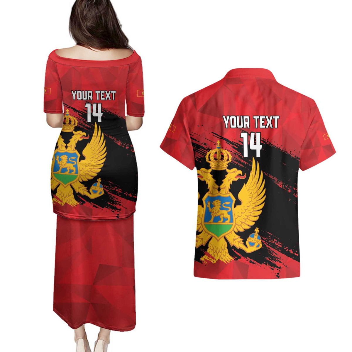 Custom Montenegro Football Couples Matching Puletasi and Hawaiian Shirt Hrabri Sokoli Grunge Style