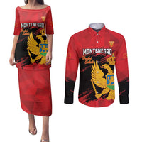 Custom Montenegro Football Couples Matching Puletasi and Long Sleeve Button Shirt Hrabri Sokoli Grunge Style