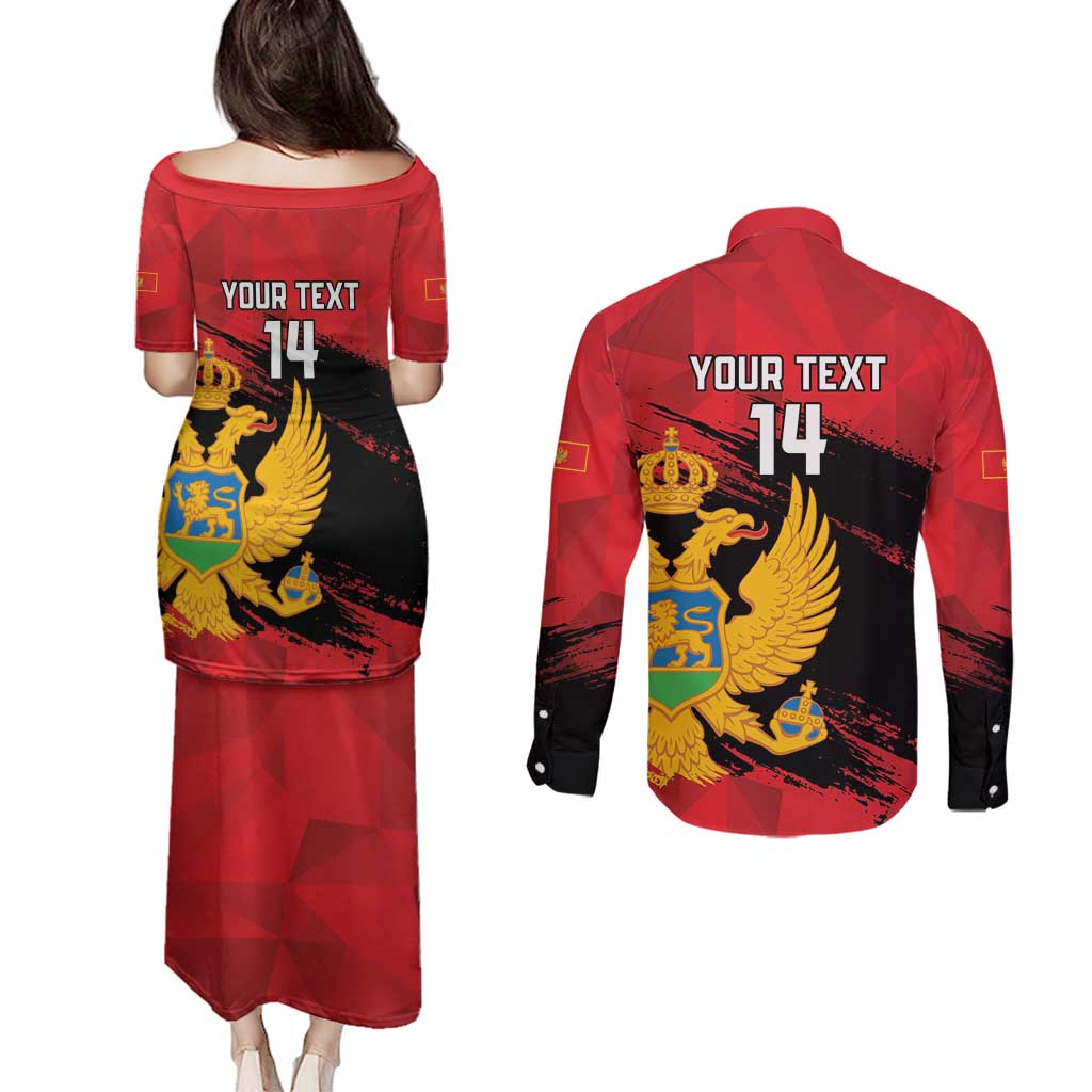 Custom Montenegro Football Couples Matching Puletasi and Long Sleeve Button Shirt Hrabri Sokoli Grunge Style