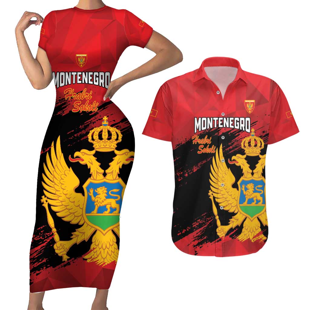 Custom Montenegro Football Couples Matching Short Sleeve Bodycon Dress and Hawaiian Shirt Hrabri Sokoli Grunge Style