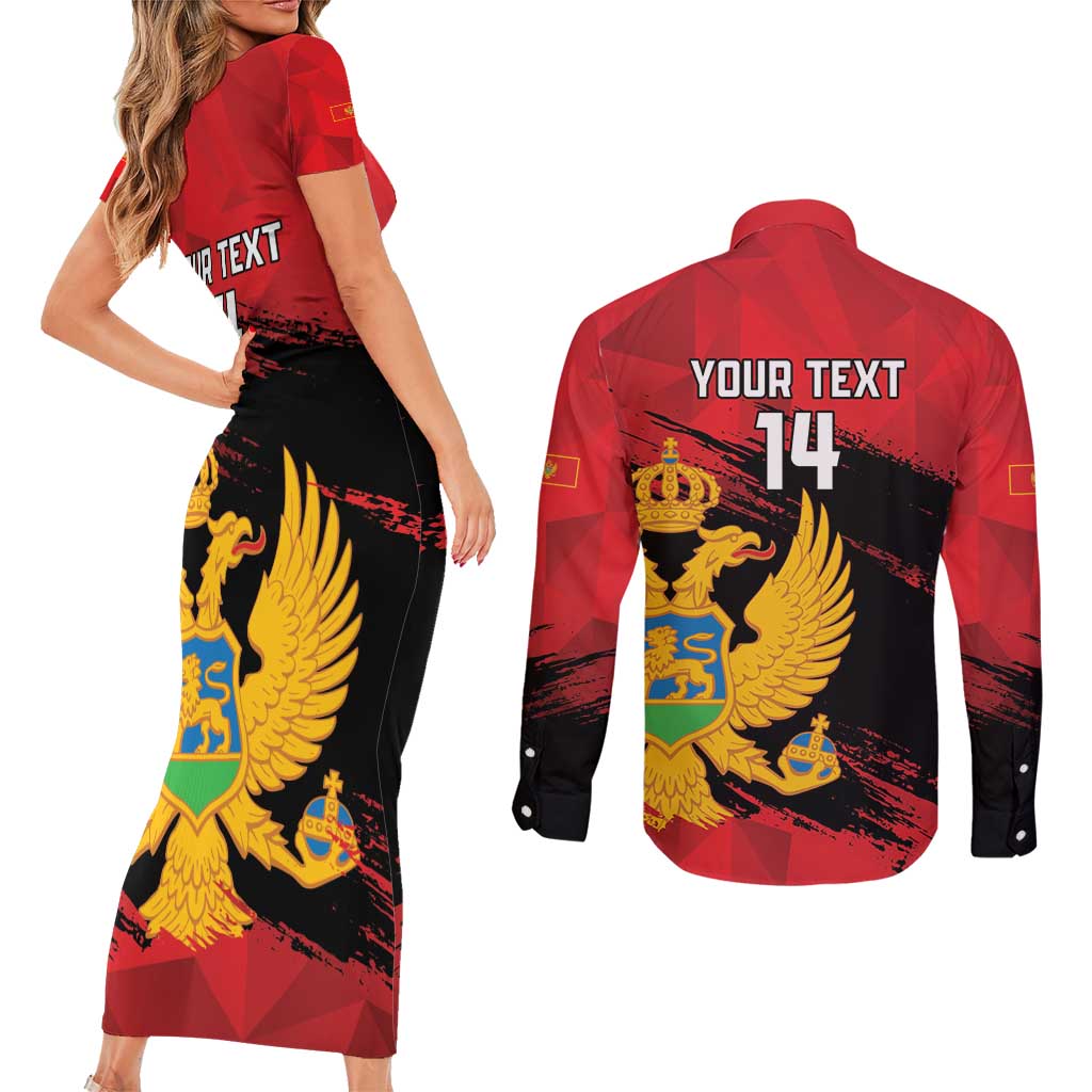 Custom Montenegro Football Couples Matching Short Sleeve Bodycon Dress and Long Sleeve Button Shirt Hrabri Sokoli Grunge Style