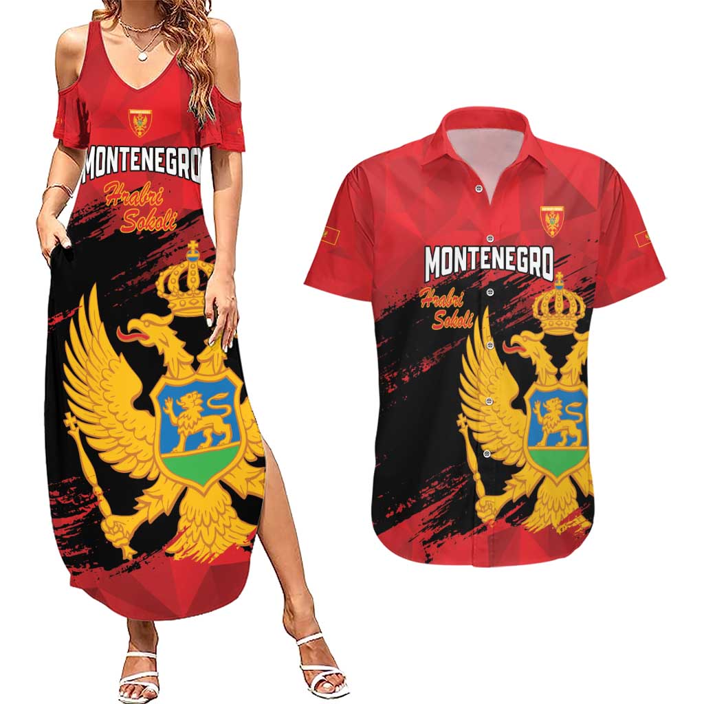 Custom Montenegro Football Couples Matching Summer Maxi Dress and Hawaiian Shirt Hrabri Sokoli Grunge Style