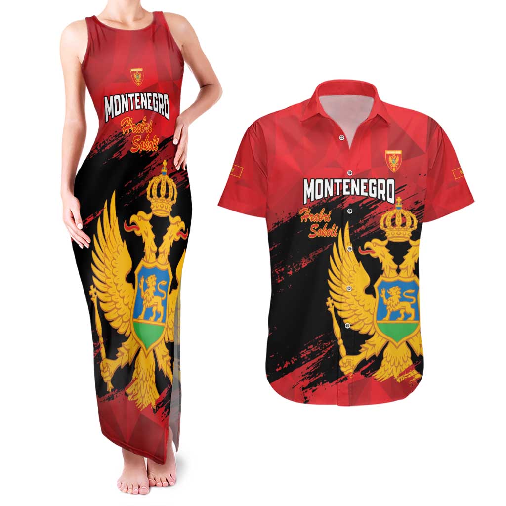 Custom Montenegro Football Couples Matching Tank Maxi Dress and Hawaiian Shirt Hrabri Sokoli Grunge Style