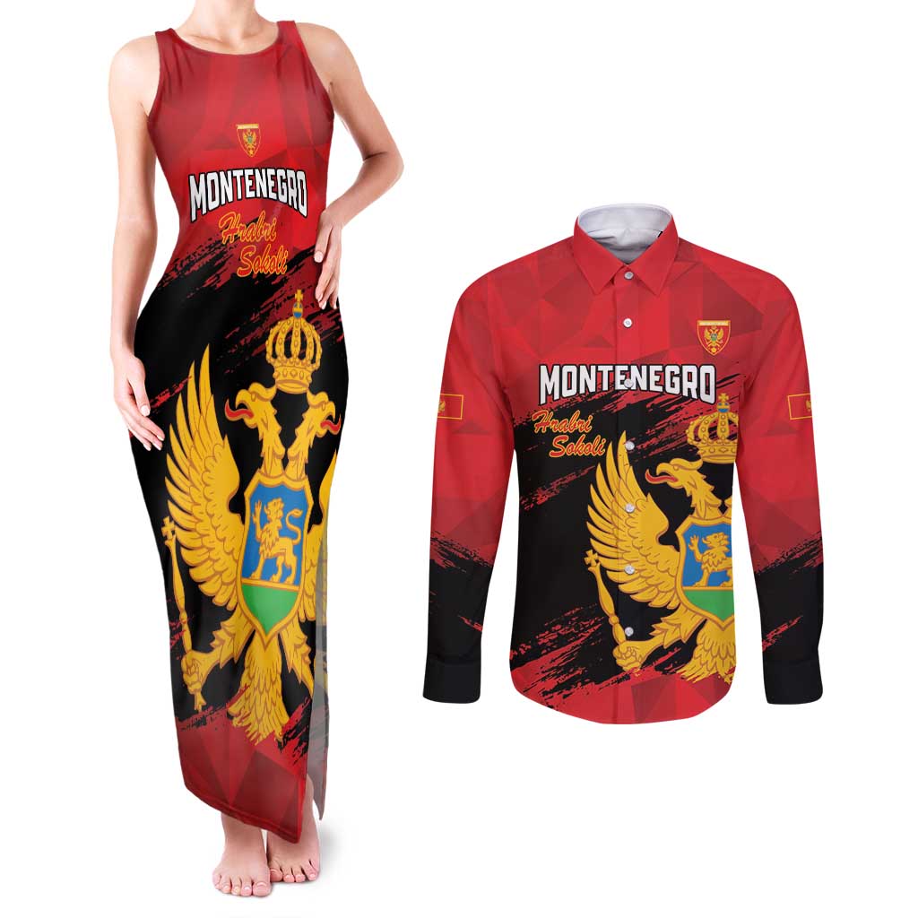 Custom Montenegro Football Couples Matching Tank Maxi Dress and Long Sleeve Button Shirt Hrabri Sokoli Grunge Style