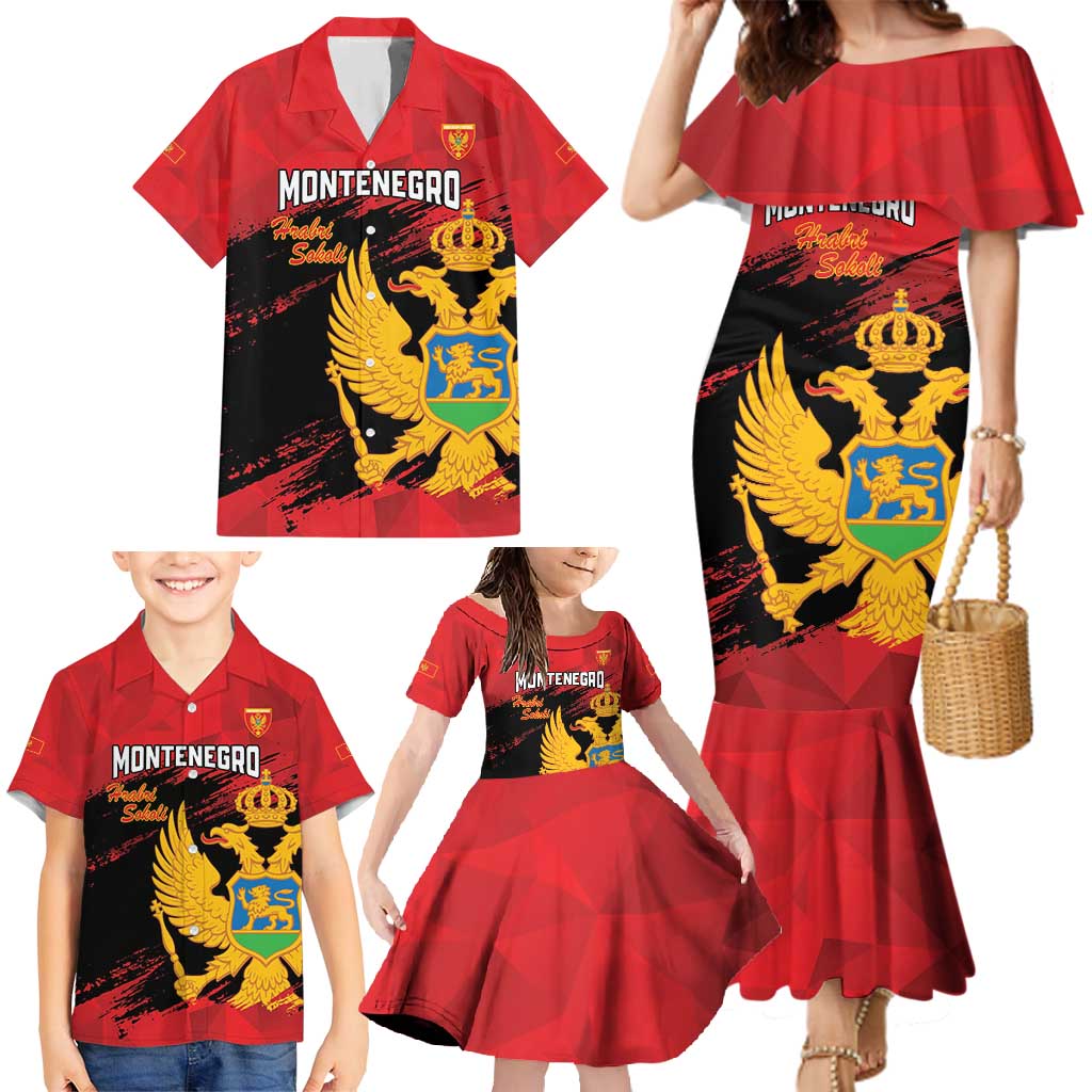 Custom Montenegro Football Family Matching Mermaid Dress and Hawaiian Shirt Hrabri Sokoli Grunge Style