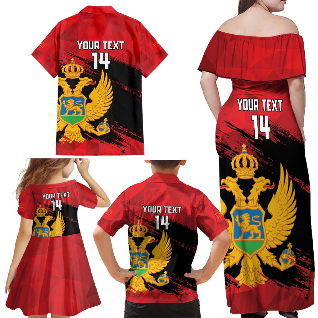 Custom Montenegro Football Family Matching Off Shoulder Maxi Dress and Hawaiian Shirt Hrabri Sokoli Grunge Style