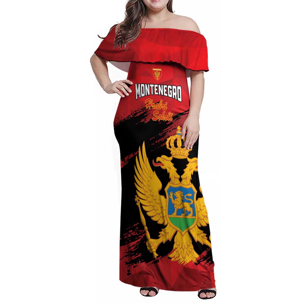 Custom Montenegro Football Family Matching Off Shoulder Maxi Dress and Hawaiian Shirt Hrabri Sokoli Grunge Style