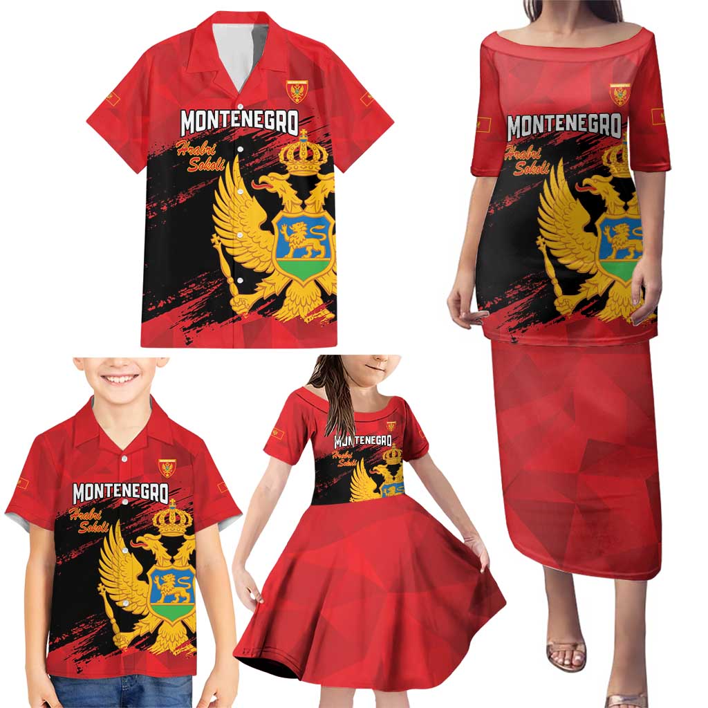 Custom Montenegro Football Family Matching Puletasi and Hawaiian Shirt Hrabri Sokoli Grunge Style