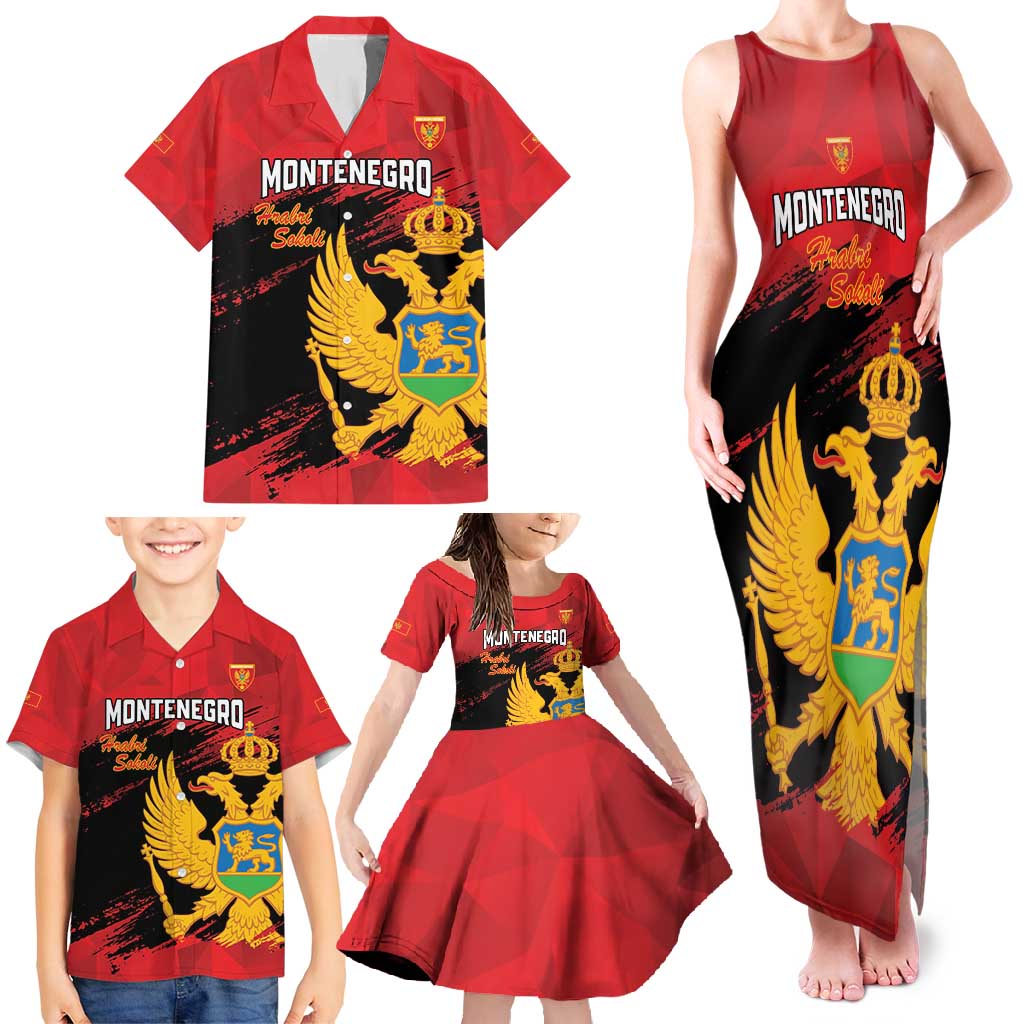Custom Montenegro Football Family Matching Tank Maxi Dress and Hawaiian Shirt Hrabri Sokoli Grunge Style